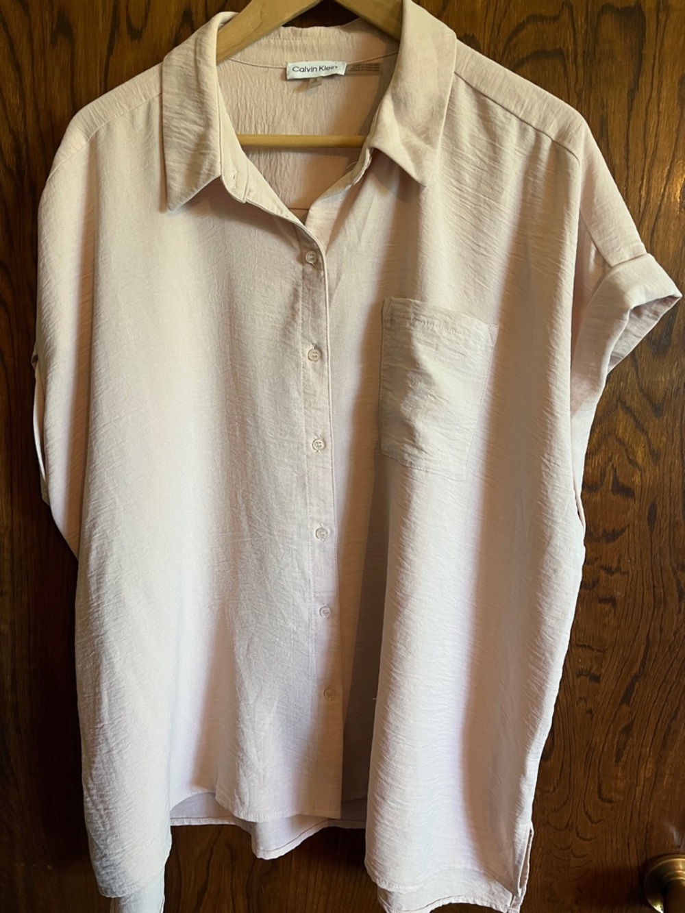 Calvin Klein Women’s Pale Pink Short-Sleeve Button Down Shirt